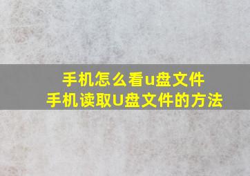 手机怎么看u盘文件 手机读取U盘文件的方法